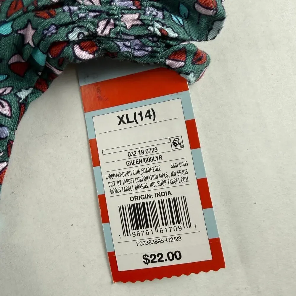 Cat & Jack Girls' Dusty Green Floral Dress - Size XL (14)